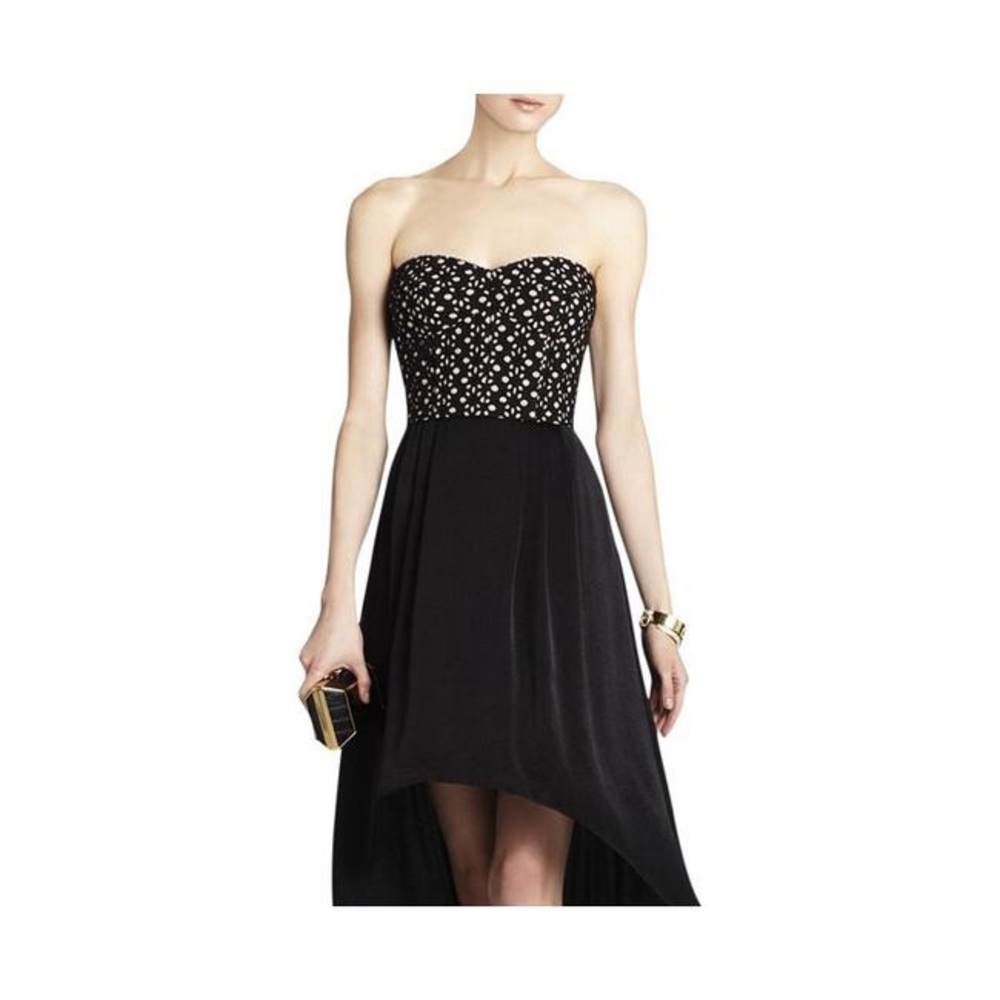 BCBGMAXAZRIA Eyelet Corset High/Low Cocktail Dress